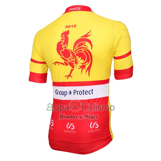 Wallonie Bruxelles Ropa Ciclismo Culotte Corto 2016 Hombre Mangas Cortas AMarillo y Rojo